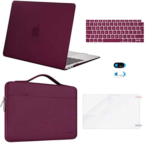 MOSISO Funda Dura Compatible con 2020 2019 2018 MacBook Air 13 A2179 A1932 Retina,Plástico Carcasa Rígida & Funda Protectora & Protector de Pantalla & Piel de Teclado & Cubierta de Webcam,Rojo Marsala