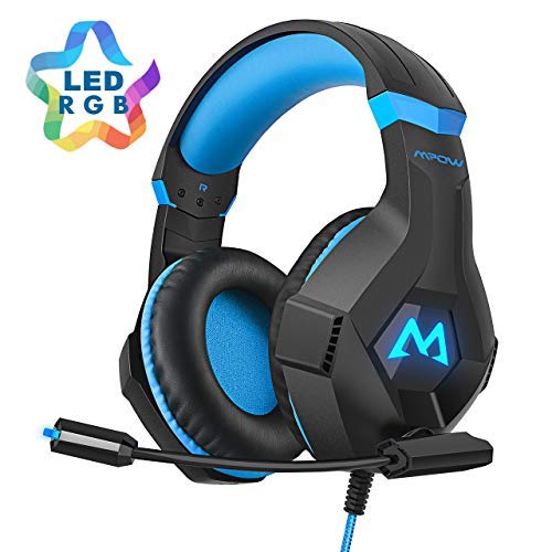 Mpow EG9 Auriculares Gaming PS4 RGB,Sonido Envolvente, Auriculares con Micrófono, Cancelación de Ruido, Casco Gaming para PS4,PC,Xbox One,Nintendo Switch, Wii, iPad, Móviles, Casco Gamer Cable 2.2m