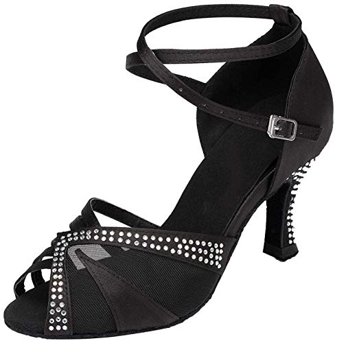 Naudamp Zapatos de Baile de Salón Latino para Mujer con Diamantes de Imitación Modelo Fiesta Zapatos de Baile de Tango Tacón de 7.5 cm