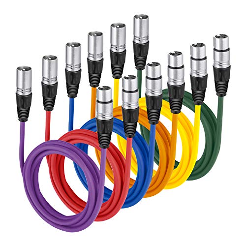 Neewer  XLR macho a XLR hembra Micrófono de color-  Cables Cables de goma apantallado, balanceado Cables (Verde, Azul, Púrpura, Rojo, Amarillo y Naranja), 6-Pack 6.5 ft/2 m