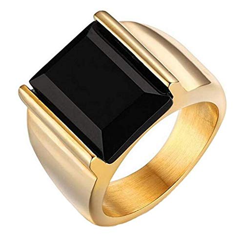 PAURO Hombre Acero Inoxidable Negro 18K Ónix Plateado Oro Anillos Vintage Tamaño 27