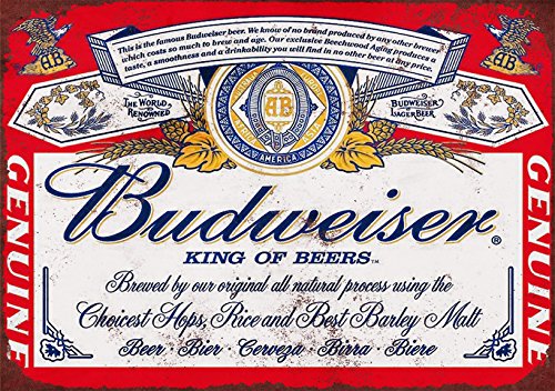 Shizzle Cartel publicitario Retro Budweiser, A5, en Aluminio Cepillado.