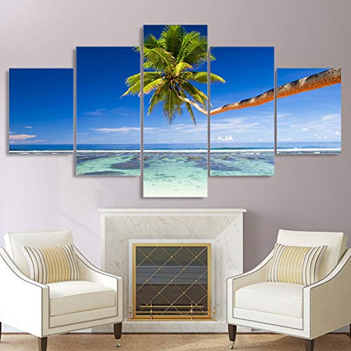 WMWSH Moderno Mpresión Lienzo Pintura 150x80CM 5 Piezas Sol Cielo Azul Costa Marina Hd Cuadros En Lienzo Pinturas De Cuadros Mural Para La Decoración Del Dormitorio De La Sala De Estar Poster Wall Art