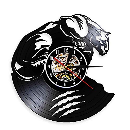 wwwff Arctic Cat Panther Reloj de Pared African Wild Life Animal Beast Predator Vinyl Record Reloj de Pared Jungle Animals Nursery Wall Decor