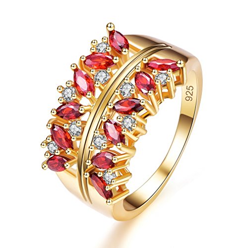 YAZILIND Rojo Cubic Zirconia Anillo Flor Hueco Forma Oro Plateado Compromiso Boda Joyas Regalo para Mujer tamaño 12