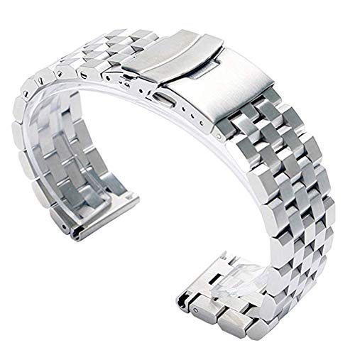 YISUYA - Correa de acero inoxidable para reloj de pulsera para hombre, ancho de 22 mm, con cierre doble de hebilla, color plateado