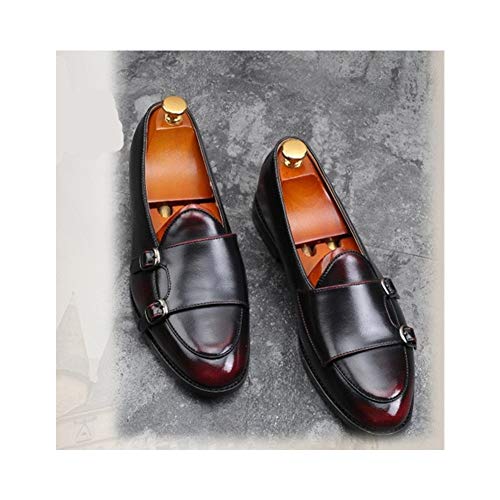 ZHANGCHANG La moda de vestir de hombre zapatos retro Oxford for los hombres de los holgazanes clásica con doble Monk correas resbalón de cuero auténtico Suela profiláctica puntada Burnished estilo ant