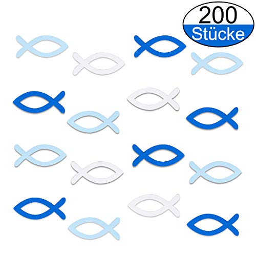 180pcs Peces Madera de Decoracion Comunion para la Mesa de Bautismo de Comunión Decoración Artesanal (Azul Marino, Azul Claro, Blanco)