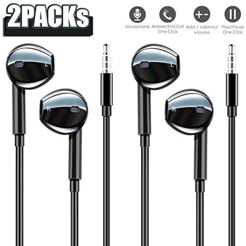 2 Pack-Auriculares para iPad Auriculares internos Versión actualizada Auriculares de 3.5 mm Micrófono Incorporado y Control de Volumen Compatible per iPhone/iPad/iPod/Lettori mp3/Android/etc-Negro