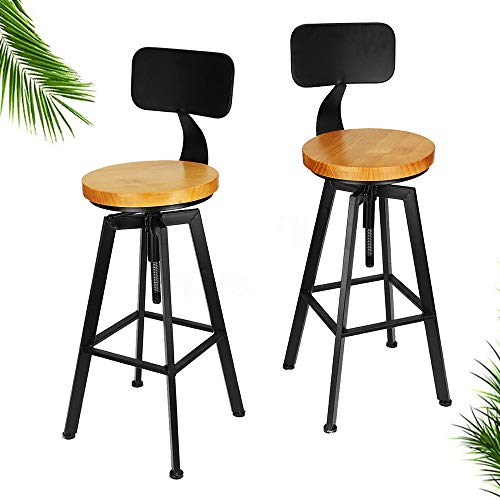 2 taburetes de bar de madera, estilo industrial, retro, de madera, metal, respaldo nostálgico, silla adecuada para bar, comedor, cocina familiar, fiestas privadas, vacaciones de peluquería, 64-84 cm