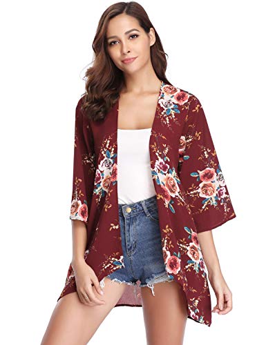 Aibrou Mujeres gasas Chal Flojo, Estampado Kimono Cardigan Top Cover Up Blusa Beachwear