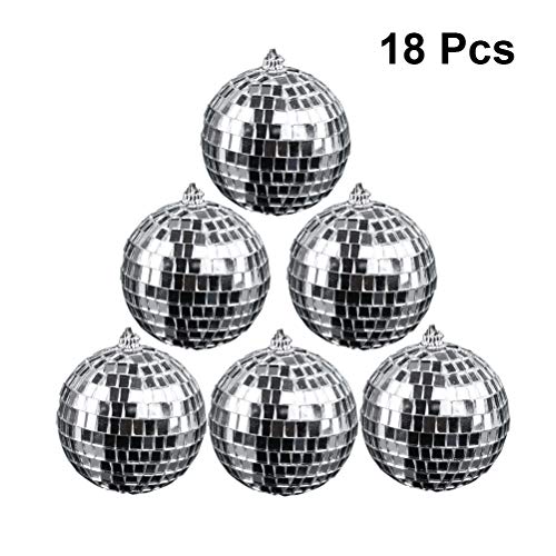 Amosfun 18 unids decoración del Partido Bola Bola de Cristal Bola de Espejo árbol de Navidad Boda cumpleaños Adornos de la Fiesta Bola Reflectante Espejo Bola de Discoteca Bola Colgante Partido 5 cm