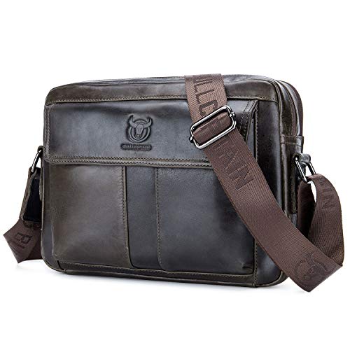 BAIGIO Bolsa de Mensajero Bandolera de Piel Retro para Hombres y Mujeres, Bolsa Bandolera para iPad para Deportes, Trabajo, Casual, Viajes (Negro)