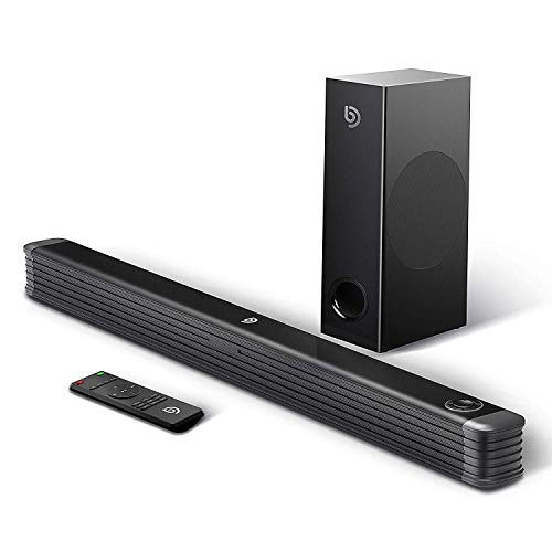 Barra de Sonido 2.1 Canales para TV, BOMAKER 150W con Subwoofer Inalámbrico y Bluetooth 4.2 con Control Remoto, Njord Ⅰ (Soporte Conexiones Óptico/RCA/Coaxiales/Bluetooth)