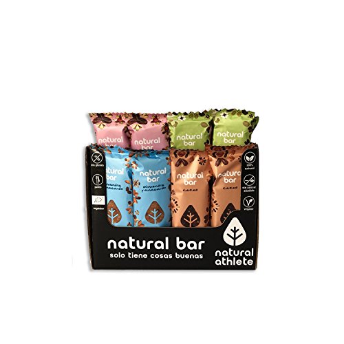 Barritas Energéticas 4 Sabores Natural Athlete Sin Azúcar Añadido, 100% Natural y Orgánicas, Sin Gluten, Vegana -Pack 12x40 g