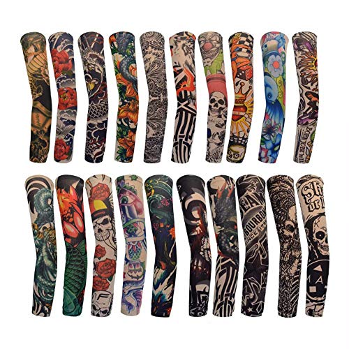 BeeUgy 20 Piezas de Mangas de Brazo de Tatuaje Falso Brazo Temporal Tatuajes Manga para Hombres Mujeres Protector Solar protección UV Mangas de Brazo de Tatuaje Correr Ciclismo Mangas de Brazo