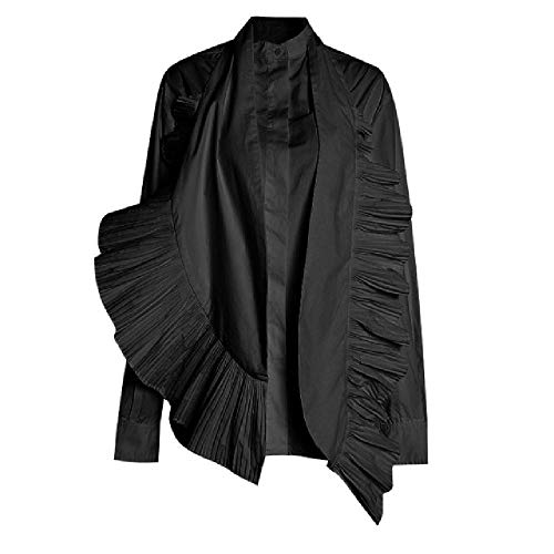 Blusa de dos piezas para mujer, de manga larga, plisada, color blanco Negro Negro ( S