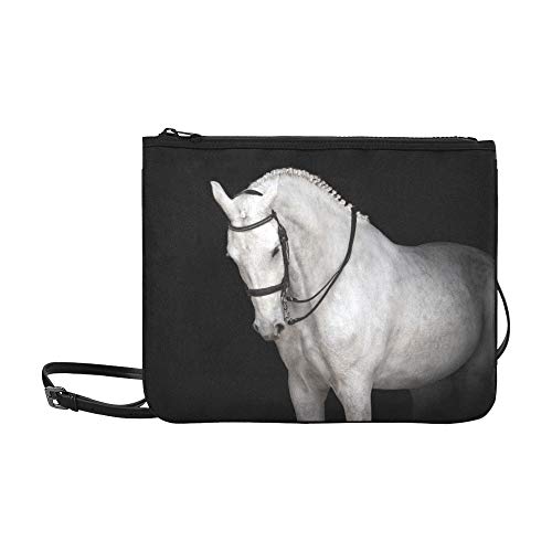 Bolso con cremallera Retrato de caballo blanco Brida de doma Aislado Correa de hombro ajustable Bolsos de fiesta para mujeres Niñas Señoras Bolso de hombro Embrague Bolso bandolera de moda