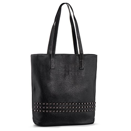 Bolsos de Mujer Bolsos de Hombro Gran Capacidad Bolsos Totes Bolso Cuero PU de Remaches Bolso Shopper (Negro)