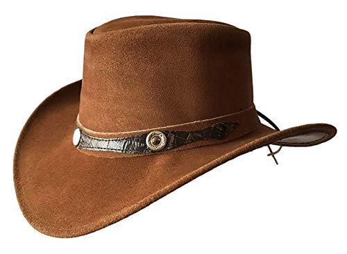 BRANDSLOCK - Sombrero de piel auténtica para hombre, estilo vaquero australiano, estilo occidental Marrón canela XXL