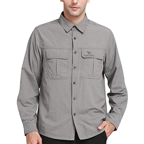 CAMEL CROWN Camisa Casual de Manga Larga Hombre Secado Rápido Protección UV Transpirable Al Aire Libre Camisa con Bolsillos Convertible Corta Camisa para Pesca Trabajo Viaje Senderismo Camping