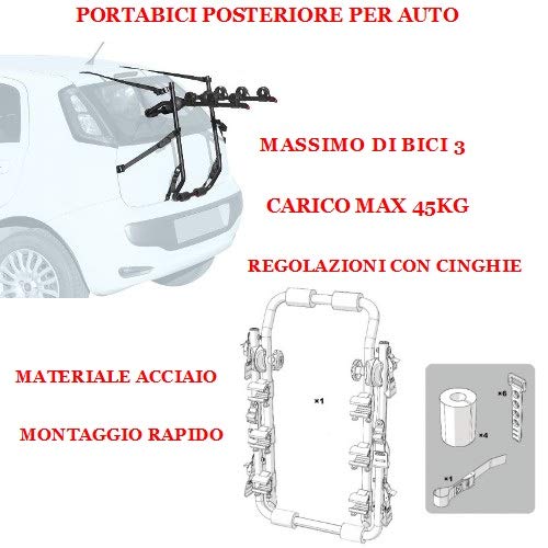 Compatible con BMW Serie 3 Berlina 4p (11-18) Soporte DE Coche para Bicicleta Trasera para 3 Bicicletas Porta Bicicleta con 3 COMPARTIMIENTOS EN EL Capo Trasero con AJUSTES