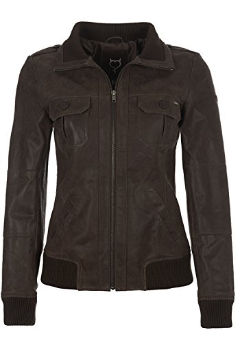 Desires Fame Chaqueta De Cuero Cazadora de Piel para Mujer con Cuello Alto De Cuero Real, tamaño:XS, Color:Tabacco (5050)