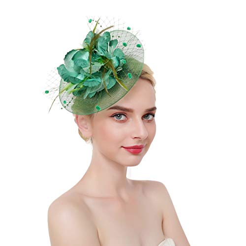 dressfan Elegant Circular Mesh Net Flower Pluma Fascinator Pinza de Pelo Sombrero Banquete Wedding Barrettes