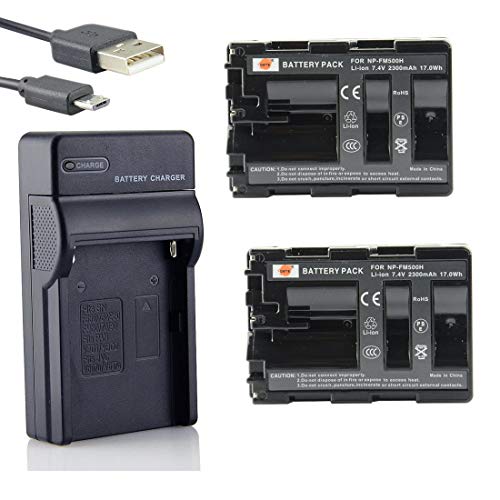DSTE NP-FM500H Li-Ion Batería (2 Paquetes) Traje y Cargador Micro USB Compatible con Sony Alpha SLT-A57, A58, A65, A65V, A77, A77V, A99