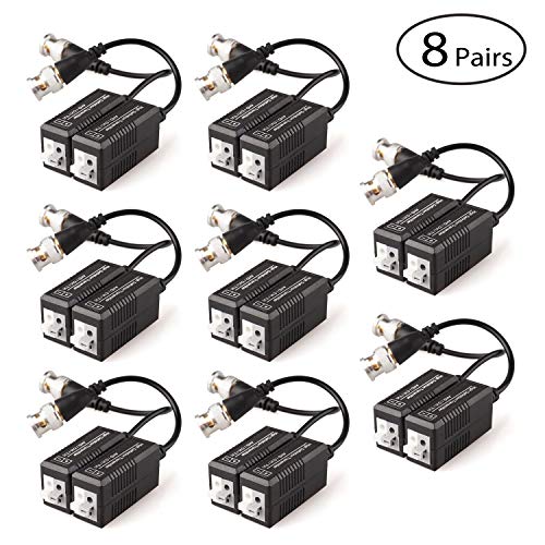 Faittoo Transceptor Pasivo de vídeo Balun | 8 Pares (16 Piezas) | Cable para 1080p TVI/CVI/TVI/AHD/960H DVR Cámara CCTV sistema | Macho BNC a UTP Cat5/5e/6 cable/6E | No requiere alimentación