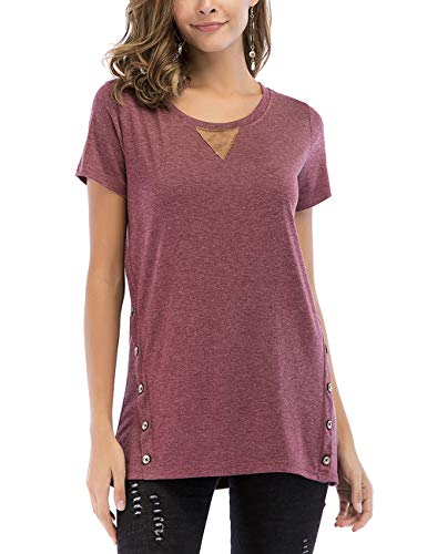 FeelinGirl Mujer Camisetas Mangas Cortas Tops Suelto Algodón Verano Blusa Casual Rojo S 38