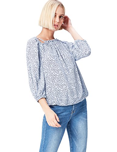 find. Blusa Estampada con Aberturas para Mujer , Azul (Blue), 40 (Talla del Fabricante: Medium)