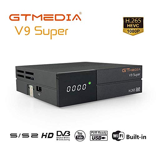 GT MEDIA V9 Super DVB-S2 Decodificador Satélite Receptor de TV Digital H.265 HD 1080P FTA Soporte CC CAM New CAM Youtube PVR Ready PowerVu Clave Biss, Wi-fi Incorporado