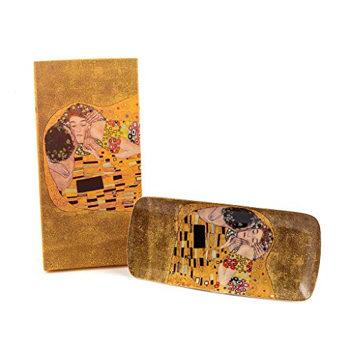 Gustav Klimt Art 'The Kiss' Bandeja de Porcelana Ovalada para Servir, 30.3 X 13.5 X 2.5 cm, 590 Gramos | Bandeja Decorativa Pequeña Multiuso para el Hogar, Restaurantes y Hoteles