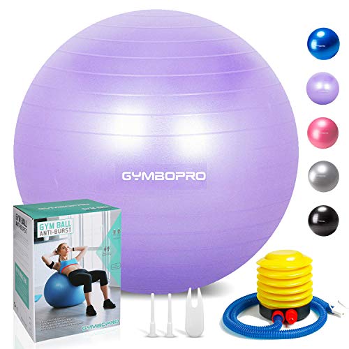 GYMBOPRO Fitness Pelota de Ejercicio - Bola Suiza con Bomba de Inflado,Bola de Yoga antirrebote y Antideslizante Bola de Equilibrio para Gimnasio Pilates Gimnasio de Yoga (75 cm, Púrpura)