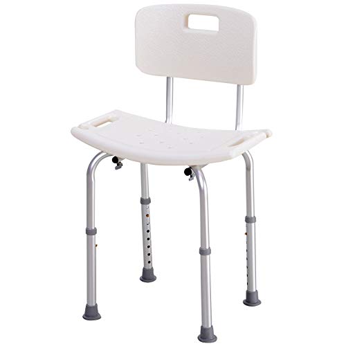 HOMCOM Silla de Ducha Taburete Asiento de Ducha y Baño Aluminio Taburete Antideslizante Baño Banqueta Regulable Ajustable WC Asiento