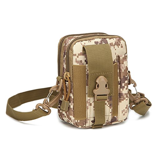 HoYiXi Bolsa de Cintura Multifuncional Riñonera Táctica Bolso de Cinturón con Bolsillo de Teléfono para Ciclismo Escalada Pesca Al Aire Libre Deporte Pequeñas Molle Militar Pouch - Desert Camo