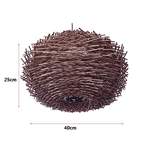 HWJF Lámpara Colgante de ratán Natural Forma de Nido de pájaro E27 País Estilo rústico araña Inicio Cafe Bar Luz de Techo,Brown,40CM