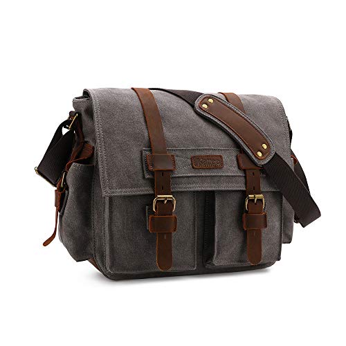 Kattee Lienzo DSLR SLR Cámara de Fotos Vintage de Piel de Vaca Hombro Messenger Bag