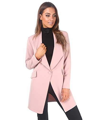 KRISP Blazer Mujer Largo Boyfriend Chaqueta Larga Elegante Talla Grande Boda, (Rosa, XS), 5403-PNK-XS