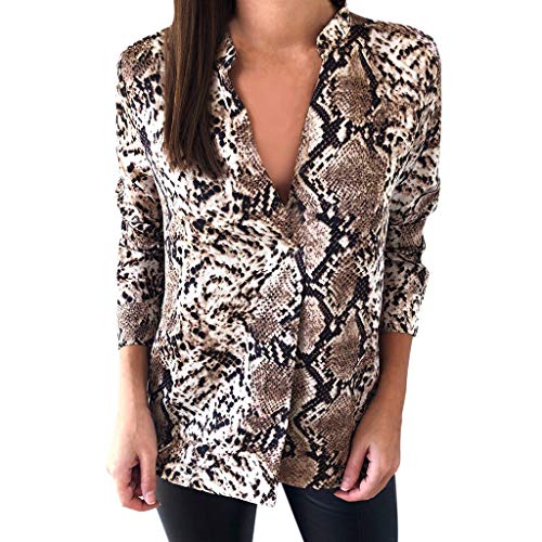 Lenfesh Nuevo 2019 Primavera Blusa de Manga Larga con Estampado de Serpiente para Mujer Camiseta Holgada para Mujer Camisetas Casual Top para Mujer