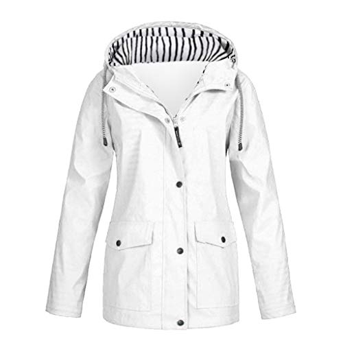 LUCKYCAT Chaqueta para Lluvia sólida para Mujer Chaquetas para Exterior Chubasquero Impermeable Impermeable a Prueba de Viento (4*Blanco, Medio)