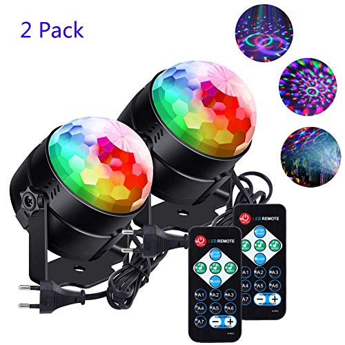 Lunsy Bola de discoteca, RGB, LED, control de música, lámpara de fiesta, efectos de luz, luz de discoteca giratoria 360°, con mando a distancia, para Navidad, niños, habitación de los niños