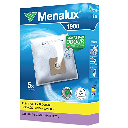 Menalux 1900 Pack con 5 Bolsas y 1 Filtro para Aspiradores Electrolux, Progress, Tornado, Volta, Zanussi, Airflo, De'Longhi y Dirt Devil