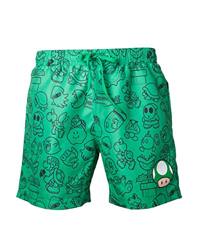 Nintendo – Mario Swims Hort Green with Allover Print and Small Mushroom Head – Maat S