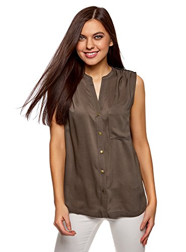 oodji Collection Mujer Blusa sin Mangas con Botones Metálicos a Presión, Marrón, ES 40 / M