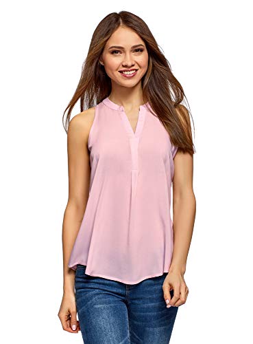 oodji Ultra Mujer Blusa Básica de Viscosa, Rosa, ES 44 / XL