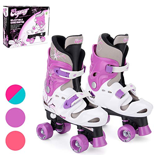 Osprey Patines infantiles de 4 ruedas en paralelo. Patines quad para niños y niñas principiantes. Ajustables, estables, cómodos y fáciles de poner. Quatro colores. Varias tallas.