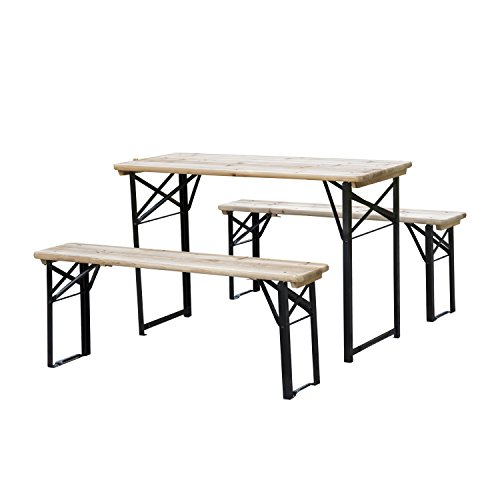 Outsunny Conjunto de Mesa y Bancos Set de Muebles Plegables para Picnic Mesa Cervecera Amplia de 120x50x76cm