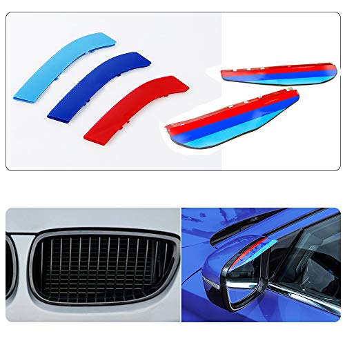 para 06-09 3 Serie E92 E93 Coupe & Convertible(14 cuadrículas) 3D Colors M Front Grille Trim Strips Cover Stickers+Rear View Mirror Rain Eyebrow 5 Piezas